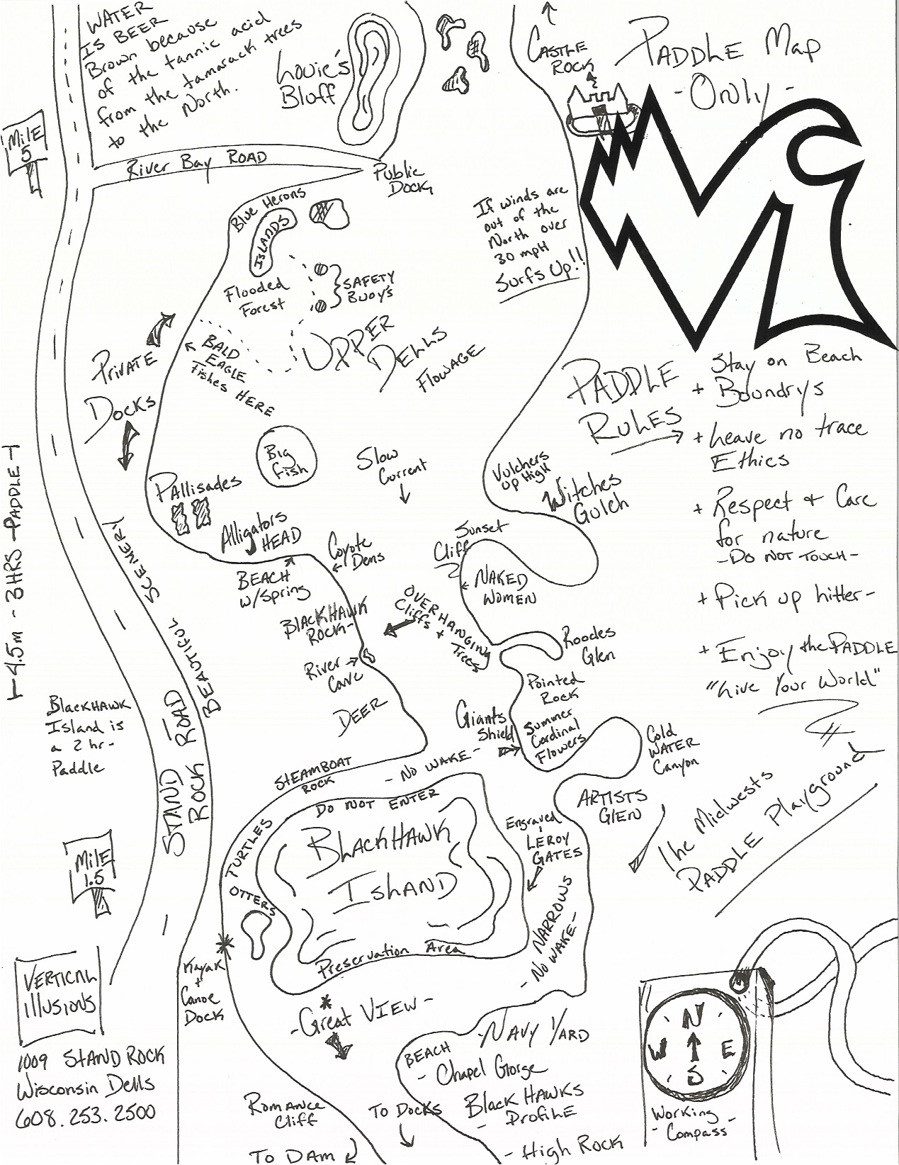 Wisconsin Dells Upper Dells Kayak Map